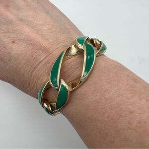 VTG Gold Chain-Link Bracelet with Green Enamel Inlay